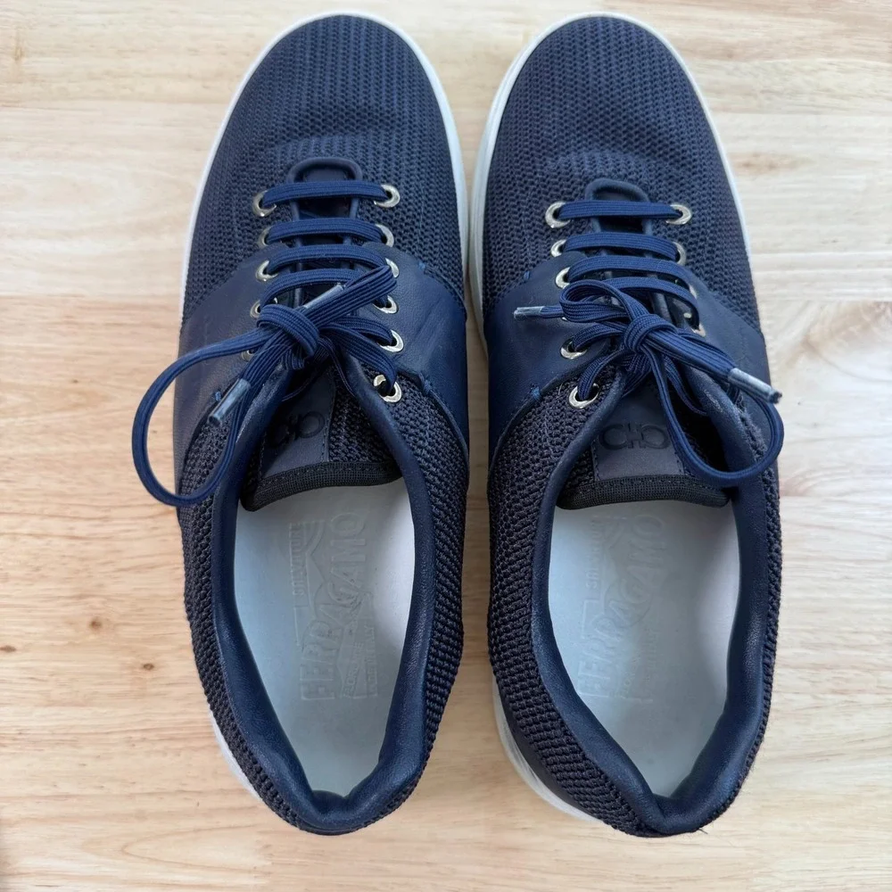 Salvatore Ferragamo Athletic Sneakers‎ Men's Navy Knit Lace-Up Trainers - 6 Wide
